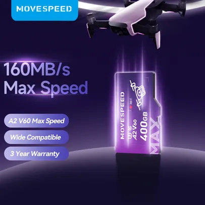 Cartão Micro SD MOVESPEED 400GB, 160 Mbps Velocidade de Leitura, 80 Mbps