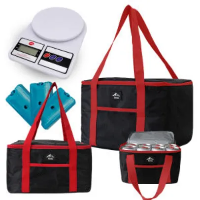 Bolsa Térmica 3 Pçs + 3 Gelos Artificiais + Balança Cerveja Kit Switz - Vermelho - R$79