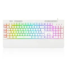 Teclado Membrana Gamer Redragon Shiva Lunar White, RGB Chroma, ABNT2