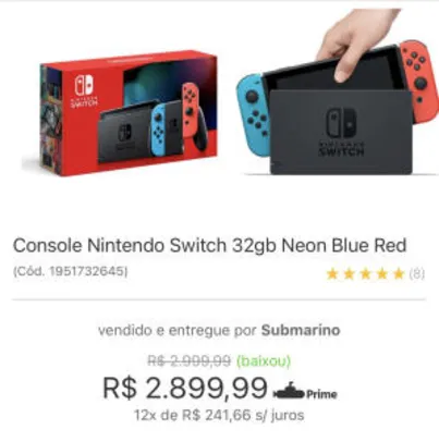 Console Nintendo Switch 32gb Neon Blue Red | R$2.900