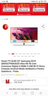(R$3.704 com AME)Smart TV QLED 55" Samsung 2018 QN55Q7FNAGXZD Ultra HD 4k Com Conversor Digital | R$3.899