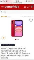 iPhone 11 64GB, Tela Retina HD de 6,1”, iOS 13, Dupla Câmera Traseira de 12 MP, Resistente à Água e Bateria de Longa Duração R$4000