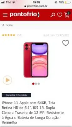 iPhone 11 64GB, Tela Retina HD de 6,1”, iOS 13, Dupla Câmera Traseira de 12 MP, Resistente à Água e Bateria de Longa Duração R$4000