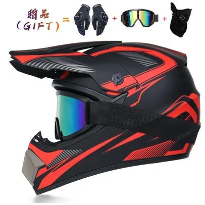 Kit motocross downhill infantil com capacete luva óculos e toca 