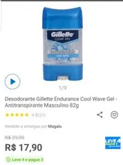 Desodorante Gillette Endurance Cool Wave Gel Masculino 82g | R$13