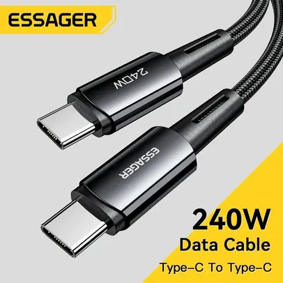 [Com Taxa] Cabo de Carregamento Essager 240W para Smartphone e Notebook - 1 Metro, USB C para USB C