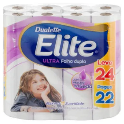 Papel higiênico Elite Ultra folha dupla 30 m de 24 un + agua + | R$ 16