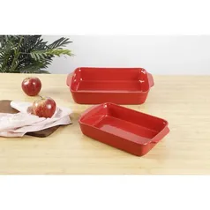 [Ame SC R$23]Jogo de Assadeiras de Cerâmica 30 x 18 cm e 36,5 x 23 cm 2 peças Vermelho - La Cuisine