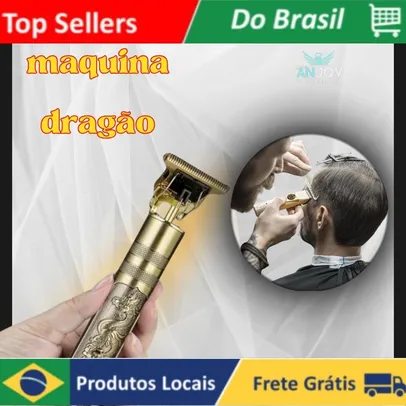 [R$10,38 Moedas/BR] Barbeador Elétrico Profissional Dragão - Máquina de Corte com Bateria Recarregável e Aparador para Barba 