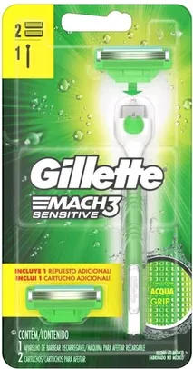 Aparelho de Barbear Gillette Mach3 Sensitive C/ 2 Cargas | R$10