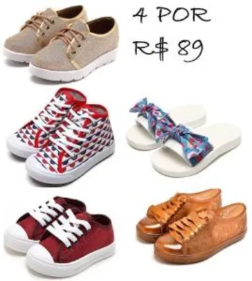 4 calçados infantis por R$ 89