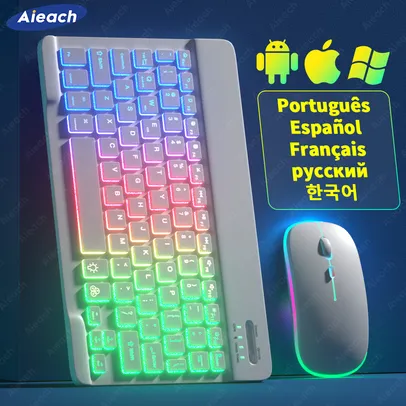 Kit Mouse e Teclado Sem Fio | Retro iluminado com Bluetooth Rainbow