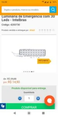 Luminária de Emergência com 30 Leds - Intelbras | R$15
