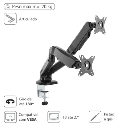 Suporte A Gás Para 2 Monitores 13"" A 27"" Vesa 100X100 Sm-341B