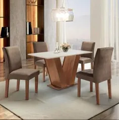 Conjunto Sala de Jantar Mesa Tampo MDF 4 Cadeiras Espanha Espresso Móveis Chocolate/Suede Marrom R$549