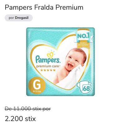 [2200 stix em Drogasil ou Deogarais] Pampers Fralda Premium G - 68 f