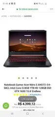 Notebook Gamer Acer Nitro 5 AN515-54-58CL Intel Core i5 8GB 1TB HD 128GB SSD GTX 1650 15.6' Endless R$4400