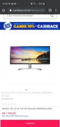 Monitor LED LG 29" Full HD Ultrawide 29WK600-W.AWZ R$ 1069