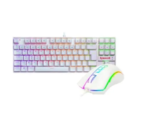 Kit Gamer Redragon - Teclado Mecânico Kumara, RGB, Switch Outemu Blue, PT, Branco + Mouse Cobra M711, Chroma, 10000DPI, Branco - S118W