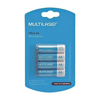 Pilhas Recarregáveis AA Multilaser 2500Mah Com 4 Unidades - CB052, Multicor