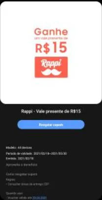 R$15 de créditos Rappi (Samsung Members)