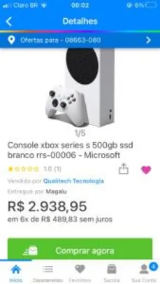 Console xbox series s 500gb ssd branco rrs-00006 - Microsoft - R$2939
