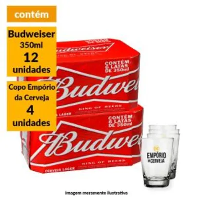 Kit Cerveja Budweiser 350ml + Copos Empório da Cerveja 350ml | R$51