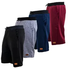 Kit 4 Bermudas Shorts Moletom Masculina Academia Dia a Dia By Zaroc (BR, Alfa, M, Regular, Regular, Preto/Marinho/Cinza/Bordô)