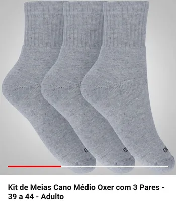 Kit de Meias Cano Médio Oxer com 3 Pares - 39 a 44 - Adulto