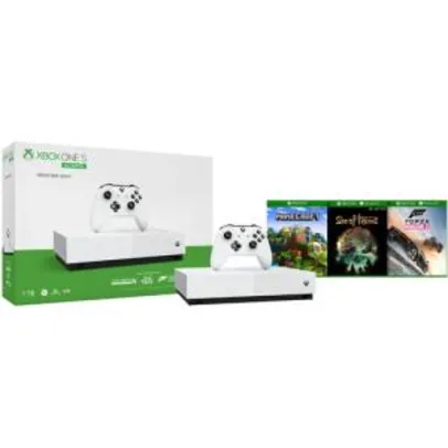 Console Microsoft Xbox One S 1tb All Digital Edition + 3 jogos: Forza Horizon 3, Minecraft e Sea of Thieves + 1 mês de Xbox Live Gold