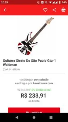 Guitarra Strato Do São Paulo Gtu-1 Waldman | R$234