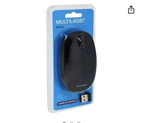 Multilaser MO251 - Mouse Sem Fio 2.4 Ghz 1200 DPI Usb, Preto | R$25