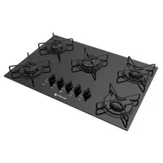 Cooktop 5 Bocas Atlas Preto à Gás GLP - Agile Glass | R$360