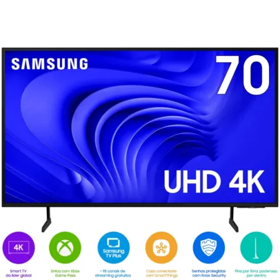 Samsung Smart TV 70 Polegadas 4K 70DU7700 2024, Processador Crystal 4K, Xbox Game Pass, Gaming Hub, AI Energy Mode, Controle SolarCell, Alexa built in