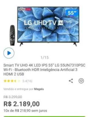 Saindo por R$ 2189: [APP] Smart TV UHD 4K LED IPS 55” LG 55UN7310PSC | Pelando