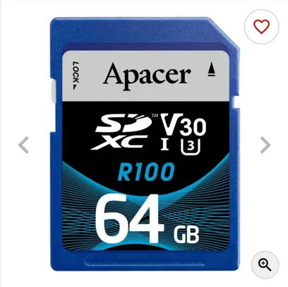 Cartao de Memoria Apacer, 64GB, SDXC, UHS-I, V30, AP64GSDXC10U7-R