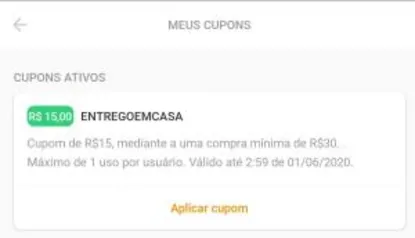 R$ 15 OFF com mínimo de R$30 no Zé delivery