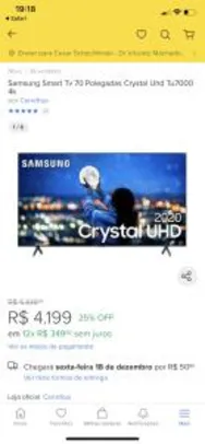 Saindo por R$ 4200: Samsung Smart Tv 70 Polegadas Crystal Uhd Tu7000 4k | R$4200 | Pelando