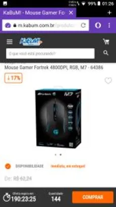 Mouse Gamer Fortrek 4800 DPI GPRO RGB M7 FPS