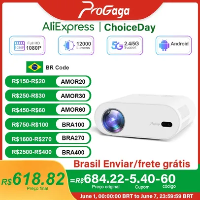 [Armazém BR/SEM TAXA] Projetor PG510W 1920x1080p Full HD nativo, roda 4K, com Android, WiFi, e Espelhamento de Tela