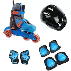 [AME R$57,27] Patins Infantil 4 Rodas Ajustável com Kit de Proteção 28-31 Azul