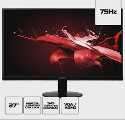 Monitor acer 27" led/ips gamer ultra fino 75hz 1ms hdmi vga - sa270