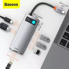 (Novo Usuário) Baseus HUB USB Type-C, HDMI, RJ45, 3xUSB3.0, PD100W