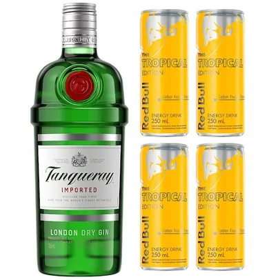 Gin Tanqueray London Dry 750ml + 4 Latas do Energético Red Bull Frutas Tropicais 250ml	