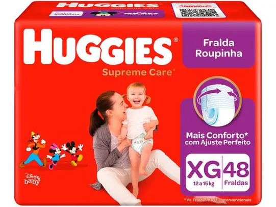 [5 PACOTES] Fralda Huggies Supreme Care Roupinha XG 48 Unidades - R$29 (R$0,60 a tira)