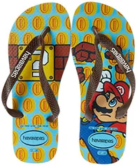 Chinelo Mario Bros, Havaianas, Adulto Unissex, Ice Blue/Café, 45/46