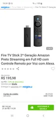 Fire TV Stick 2ª Geração Amazon Preto Streaming em Full HD com Controle Remoto por Voz com Alexa.