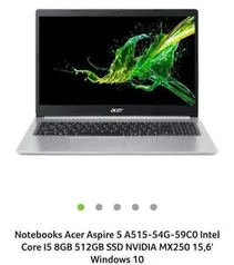 Notebooks Acer Aspire 5 A515-54G-59C0 Intel Core I5 8GB 512GB SSD NVIDIA MX250 15,6' Windows 10