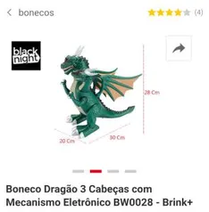 Boneco Dragão 3 Cabeças com Mecanismo Eletrônico BW0028 - Brink+ - R$ 40