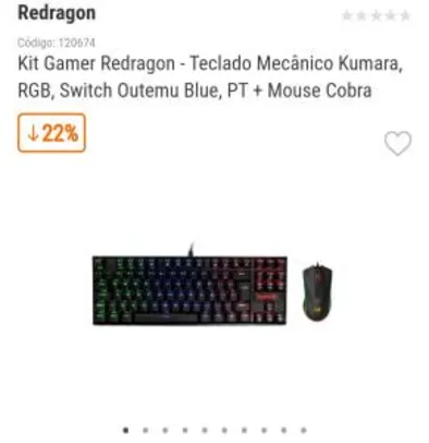 Kit Gamer Redragon - Teclado Mecânico Kumara, RGB, Switch Outemu Blue, | R$ 400